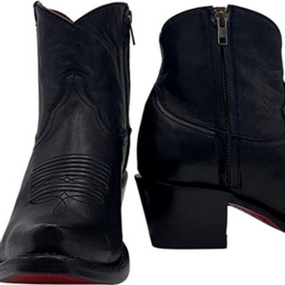 Vaccari Western Black Genuine Leather Snip Toe Ankle Boots 9.5 - Picture 2 of 6